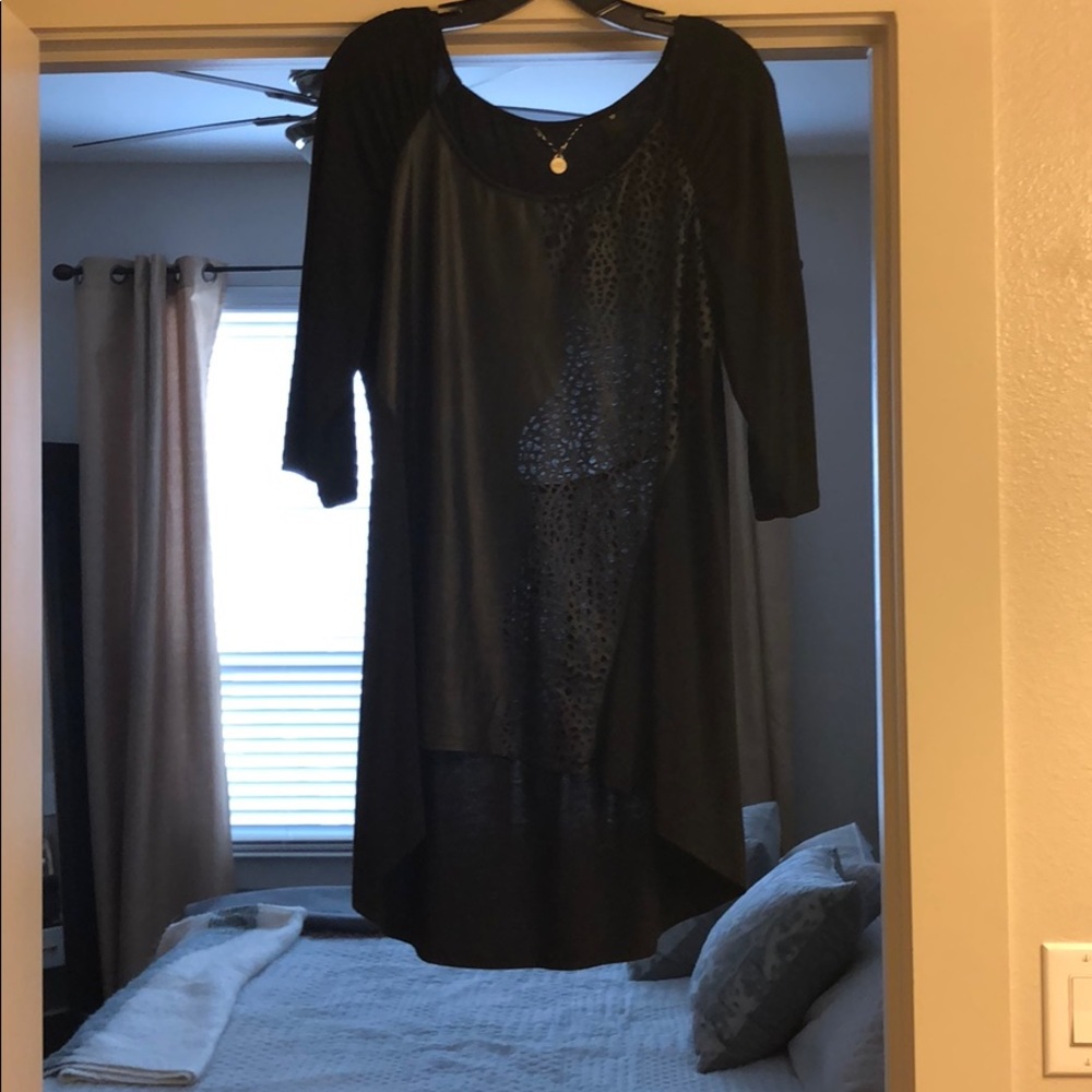 BKE Boutique Faux Leather Hi-Low Top